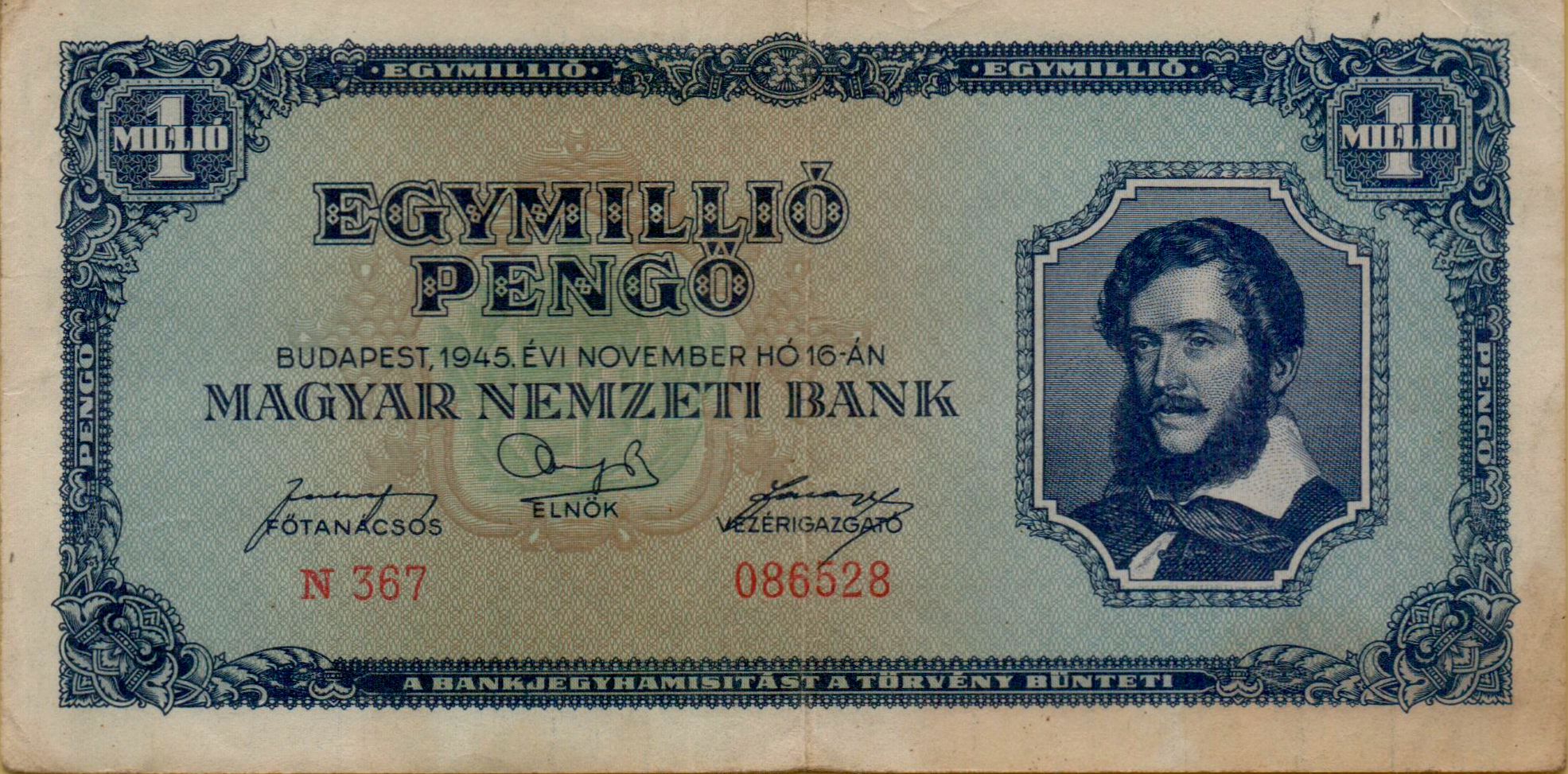 Hungary 1000000 1945 XF P-122